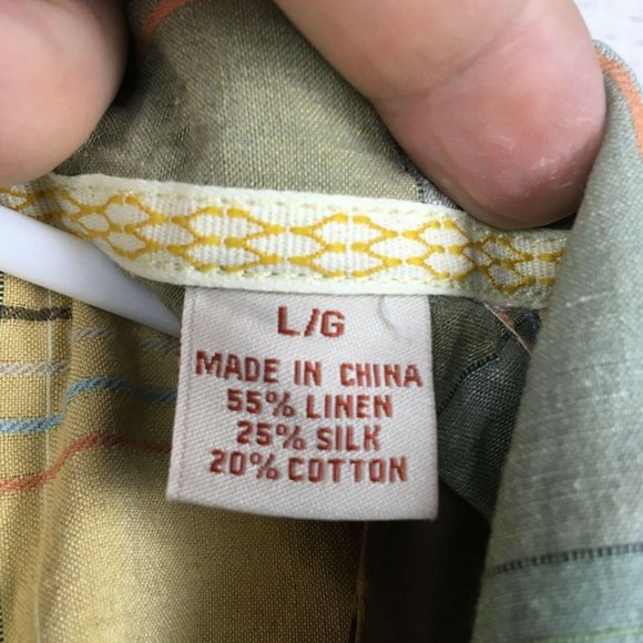 Tommy Bahama Shirt sz Large Short Sleeve Linen Silk Blend Button Up Plaid Yellow - Picture 3 of 6